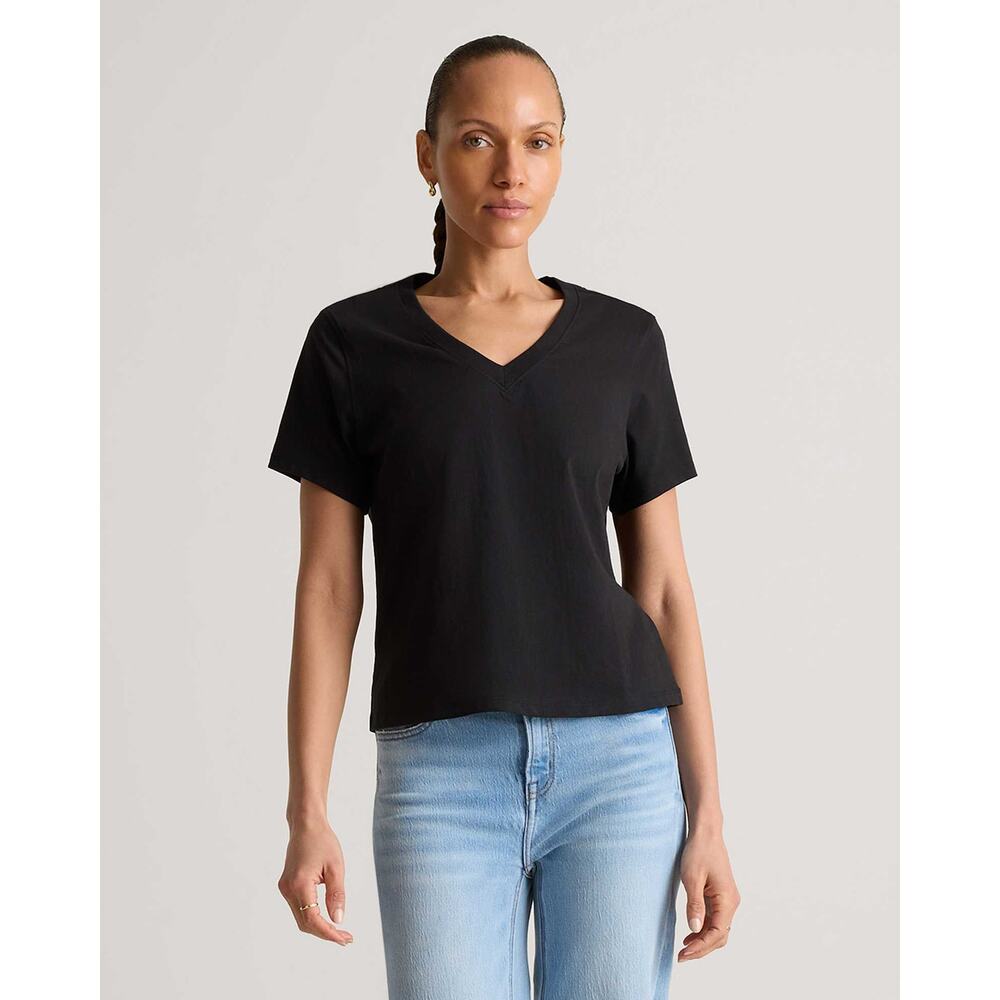 Quince 100% Organic Cotton Boxy V-Neck Tee Black Size L